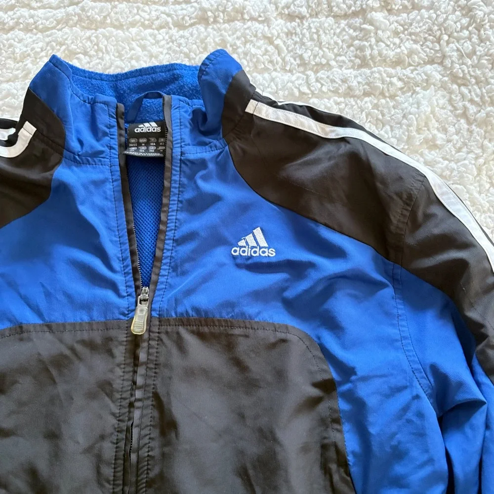 Adidas Kids Blue & Black 3-Stripe Full Zip Track Jacket Size Medium M 8/10 Youth